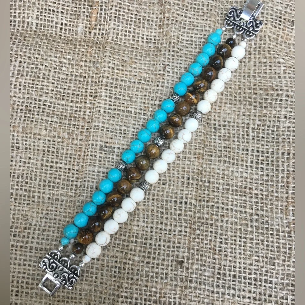 Turquoise and Tiger Eye Bracelet - Picture 4 of 7